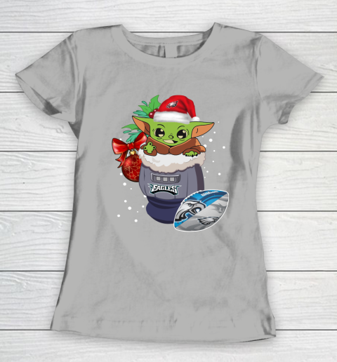 Philadelphia Eagles Christmas Baby Yoda Star Wars Funny Happy NFL Women's T-Shirt 11