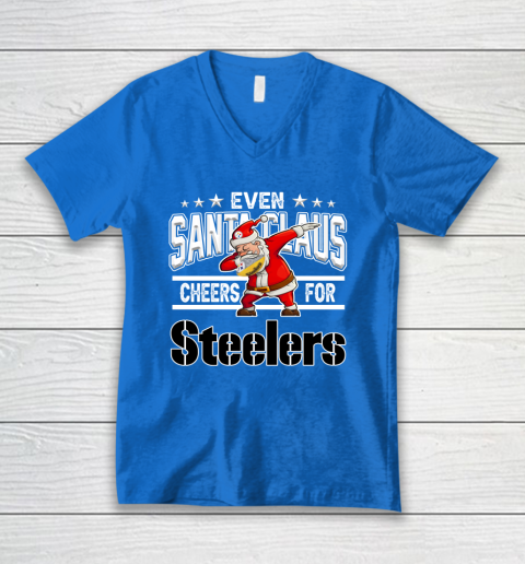Pittsburgh Steelers Even Santa Claus Cheers For Christmas NFL V-Neck T-Shirt 5