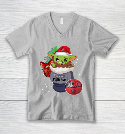 Portland Trail Blazers Christmas Baby Yoda Star Wars Funny Happy NBA V-Neck T-Shirt 4