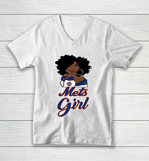 New York Metss Girl MLB V-Neck T-Shirt 2