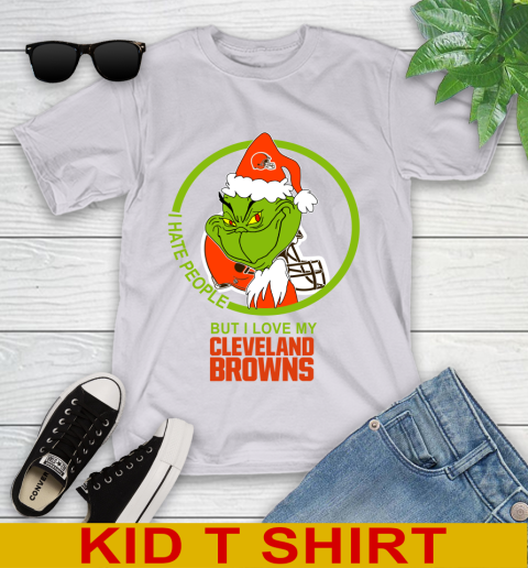 Cleveland Browns NFL Christmas Grinch I Hate People But I Love My Favorite Football Team Youth T-Shirt 5