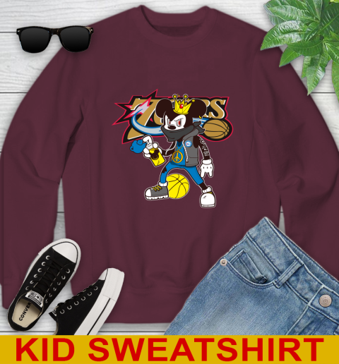 Philadelphia 76ers NBA Basketball Mickey Peace Sign Sports Youth Sweatshirt 5