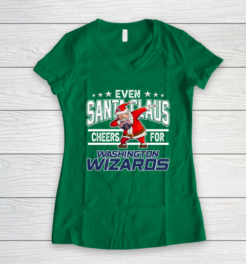 Washington Wizards Even Santa Claus Cheers For Christmas NBA Women's V-Neck T-Shirt 3