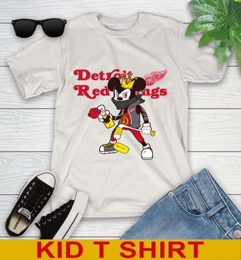 Detroit Red Wings NHL Hockey Mickey Peace Sign Sports Youth T-Shirt 12