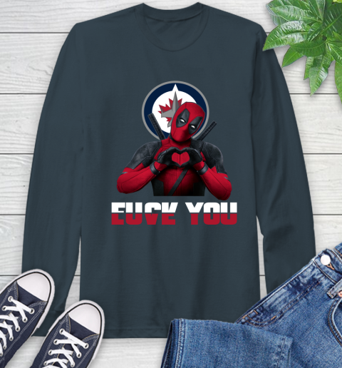 NHL Winnipeg Jets Deadpool Love You Fuck You Hockey Sports Long Sleeve T-Shirt 9