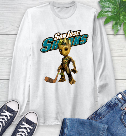 San Jose Sharks NHL Hockey Groot Marvel Guardians Of The Galaxy Long Sleeve T-Shirt