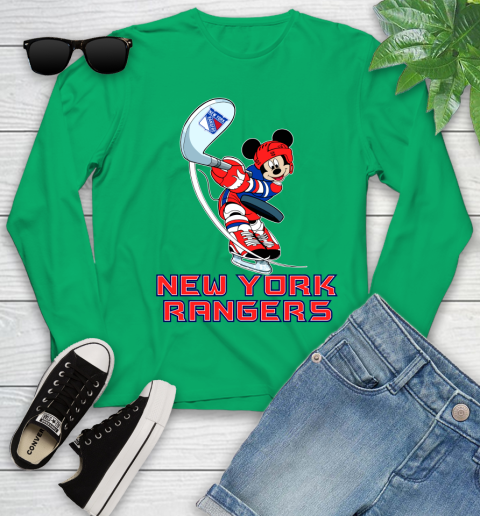 NHL Hockey New York Rangers Cheerful Mickey Mouse Shirt Youth Long Sleeve 6