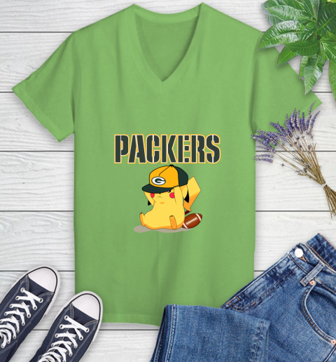 NFL Pikachu Football Sports Green Bay Packers Women's V-Neck T-Shirt 11