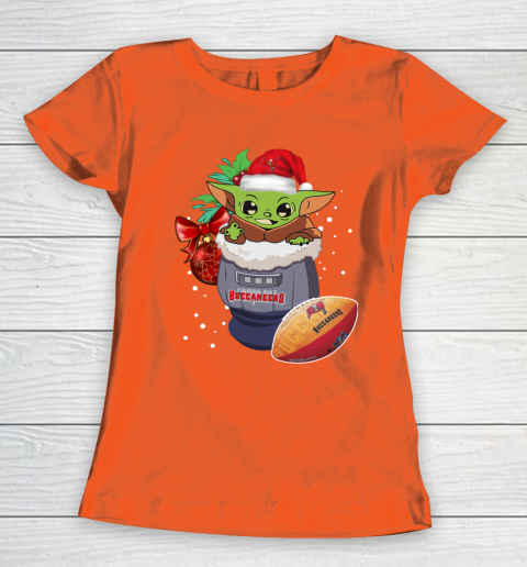 Tampa Bay Buccaneers Christmas Baby Yoda Star Wars Funny Happy NFL Women's T-Shirt 5