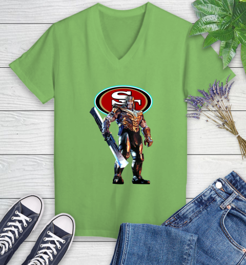 NFL Thanos Gauntlet Avengers Endgame Football San Francisco 49ers Women's V-Neck T-Shirt 11
