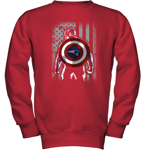 NFL New England Patriots Captain America Marvel Flag Football Sports ZYQv6pXES2C youth sweatshirt 47 95 151514 front red