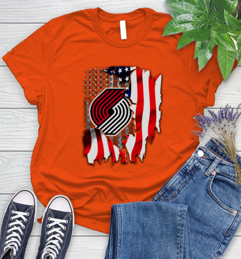 Portland Trail Blazers NBA Basketball American Flag Women's T-Shirt 3
