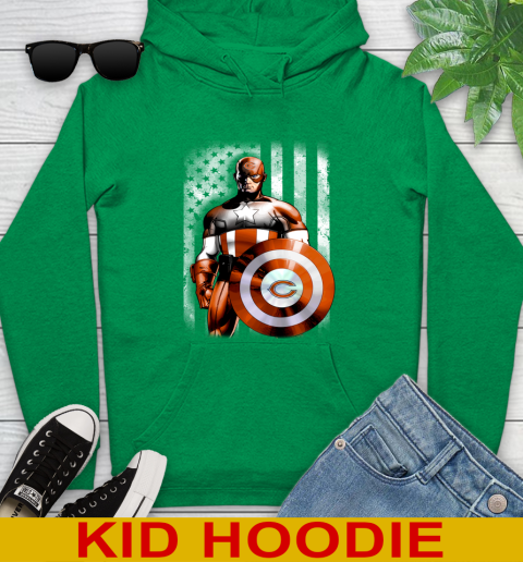 Chicago Bears NFL Football Captain America Marvel Avengers American Flag Shirt Youth Hoodie 8