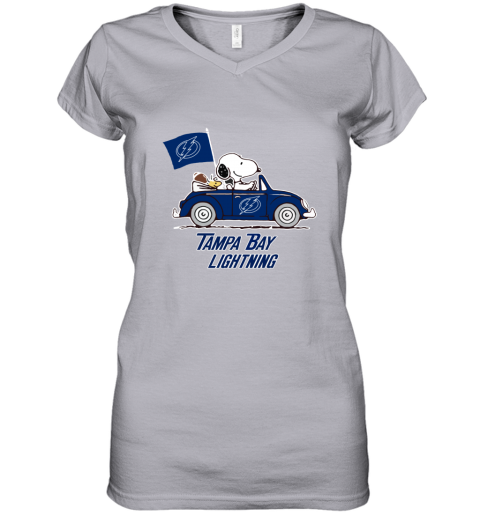 Snoopy And Woodstock Ride The Tampa Bay Lightnings Car xetm snoopy and woodstock ride the tampa bay lightnings car women v neck t shirt 39 front sport grey