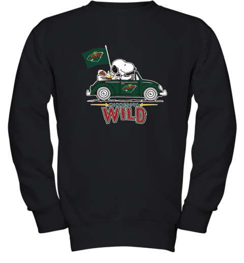 Snoopy And Woodstock Ride The Minnesota Wilds Car NHL Youth Sweatshirt