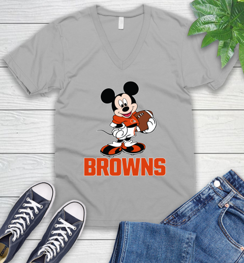 NFL Football Cleveland Browns Cheerful Mickey Mouse Shirt V-Neck T-Shirt 4