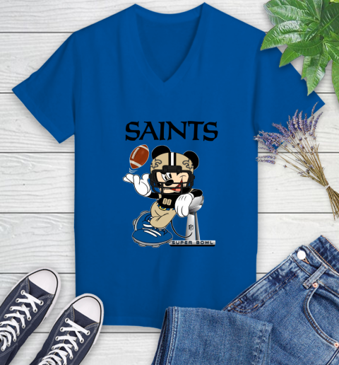 NFL New Orleans Saints Mickey Mouse Disney Super Bowl Football T Shirt Women's V-Neck T-Shirt 10