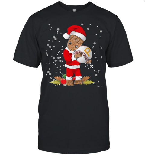 Santa Baby Groot Hug Pittsburgh Pirates Christmas Unisex Jersey Tee