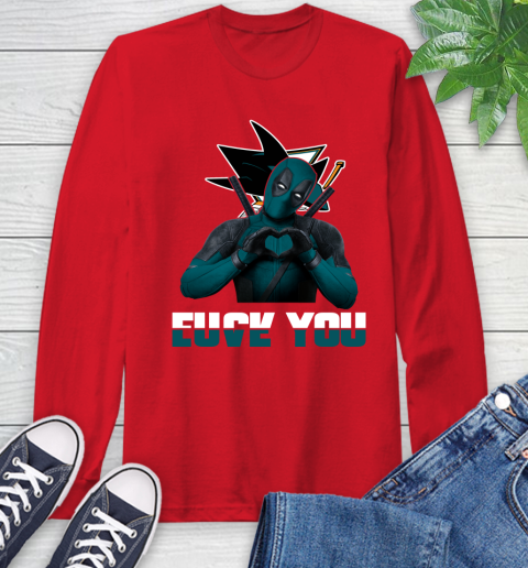 NHL San Jose Sharks Deadpool Love You Fuck You Hockey Sports Long Sleeve T-Shirt 11