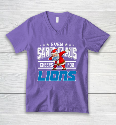 Detroit Lions Even Santa Claus Cheers For Christmas NFL V-Neck T-Shirt 8