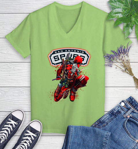 NBA Deadpool Marvel Comics Sports Basketball San Antonio Spurs Women's V-Neck T-Shirt 11
