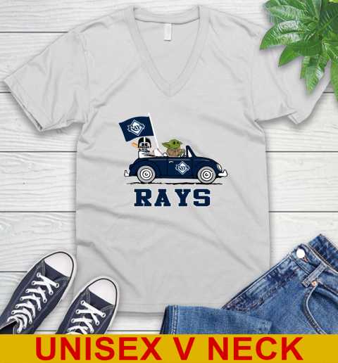 MLB Baseball Tampa Bay Rays Darth Vader Baby Yoda Driving Star Wars Shirt V-Neck T-Shirt