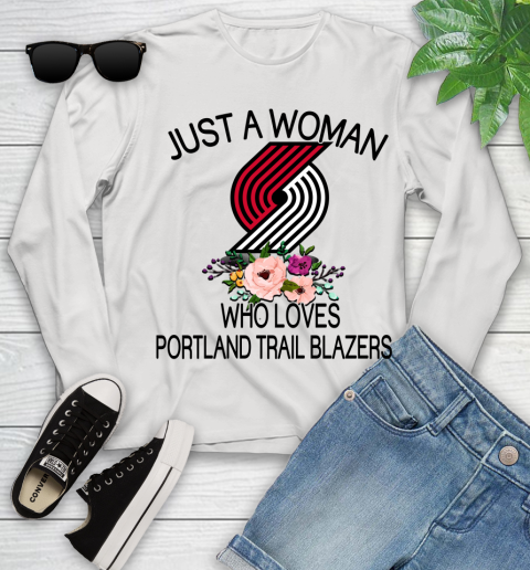 NBA Just A Woman Who Loves Portland Trail Blazers Basketball Sports Youth Long Sleeve