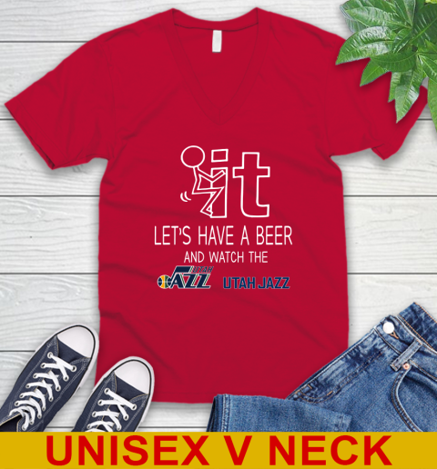 Utah Jazz Basketball NBA Let's Have A Beer And Watch Your Team Sports V-Neck T-Shirt 6