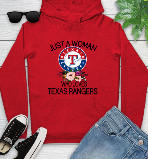 MLB Just A Woman Who Loves Texas Rangers Baseball Sports Youth Hoodie 7