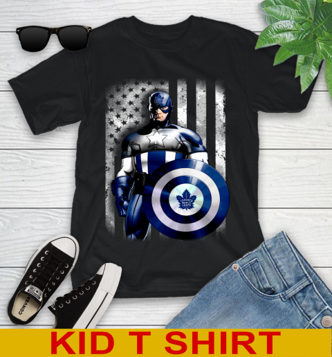Toronto Maple Leafs NHL Hockey Captain America Marvel Avengers American Flag Shirt Youth T-Shirt
