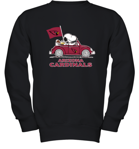 Snoopy And Woodstock Ride The Arizona Cardinals Car NFL Youth Sweatshirt