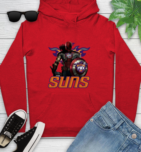 Phoenix Suns NBA Basketball Captain America Thor Spider Man Hawkeye Avengers Youth Hoodie 11