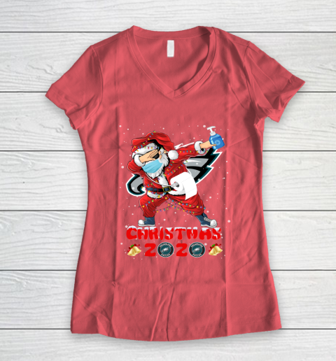 Philadelphia Eagles Funny Santa Claus Dabbing Christmas 2020 NFL Women's V-Neck T-Shirt 4