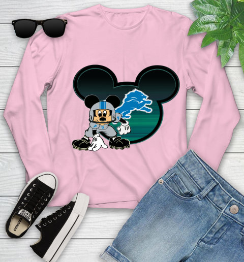 NFL Detroit Lions Mickey Mouse Disney Football T Shirt Youth Long Sleeve 10