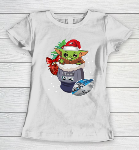 Philadelphia Eagles Christmas Baby Yoda Star Wars Funny Happy NFL Women's T-Shirt 3