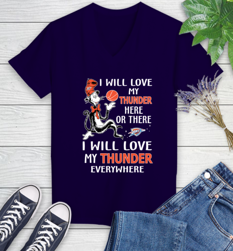 NBA Basketball Oklahoma City Thunder I Will Love My Thunder Everywhere Dr Seuss Shirt Women's V-Neck T-Shirt 3