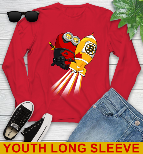 NHL Hockey Boston Bruins Deadpool Minion Marvel Shirt Youth Long Sleeve 11
