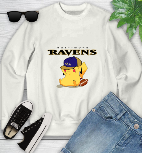 NFL Pikachu Football Sports Baltimore Ravens Youth Sweatshirt