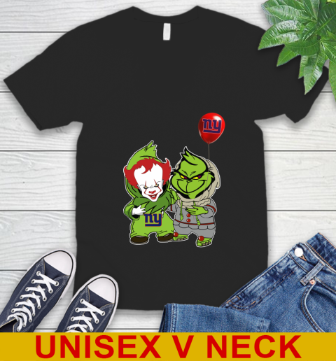 New York Giants Baby Pennywise Grinch Christmas NFL Football V-Neck T-Shirt 2