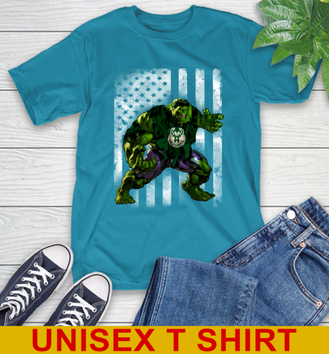Milwaukee Bucks Hulk Marvel Avengers NBA Basketball American Flag T-Shirt 9