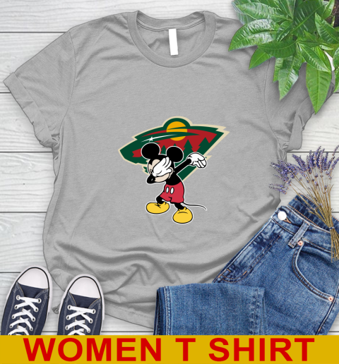 Minnesota Wild NHL Hockey Dabbing Mickey Disney Sports Women's T-Shirt 5