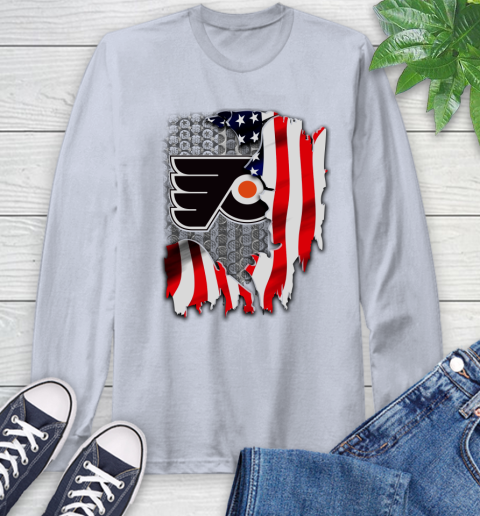Philadelphia Flyers NHL Hockey American Flag Long Sleeve T-Shirt 6