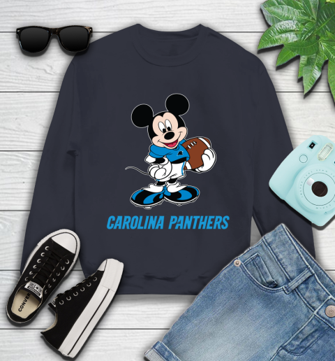 NFL Football Carolina Panthers Cheerful Mickey Mouse Shirt Youth Sweatshirt 3