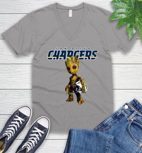 Los Angeles Chargers NFL Football Groot Marvel Guardians Of The Galaxy V-Neck T-Shirt 4