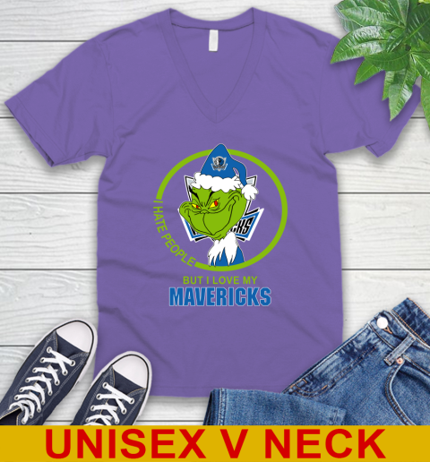 Dallas Mavericks NBA Christmas Grinch I Hate People But I Love My Favorite Basketball Team V-Neck T-Shirt 9