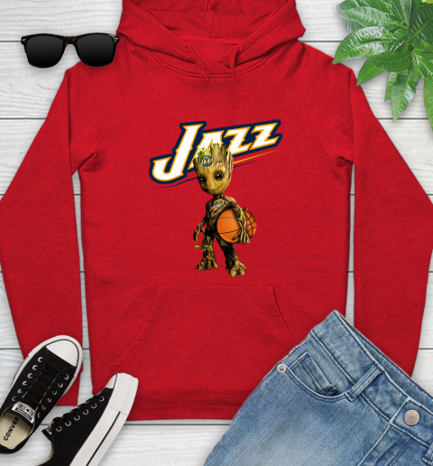 Utah Jazz NBA Basketball Groot Marvel Guardians Of The Galaxy Youth Hoodie 11