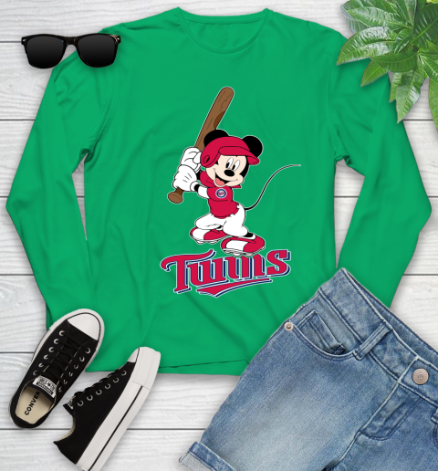 MLB Baseball Minnesota Twins Cheerful Mickey Mouse Shirt Youth Long Sleeve 6