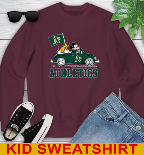 MLB Baseball Oakland Athletics Pluto Mickey Driving Disney Shirt Youth Sweatshirt - Image 6