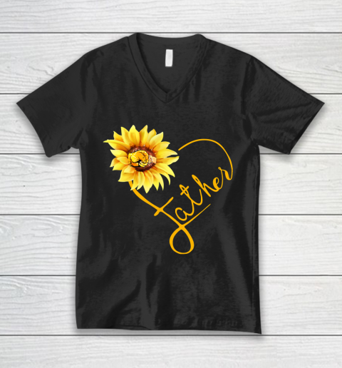 Father's Day Funny Gift Ideas Apparel  Father Sunflower Heart Symbol Matching Family T Shirt V-Neck T-Shirt