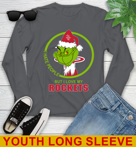 Houston Rockets NBA Christmas Grinch I Hate People But I Love My Favorite Basketball Team Youth Long Sleeve 9